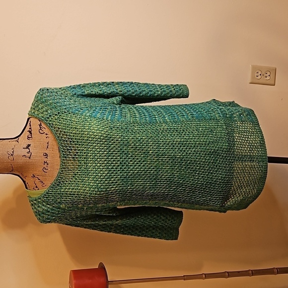 Kim Rogers/New Directions green & lime tank with open weave tunic size Large - Picture 1 of 9